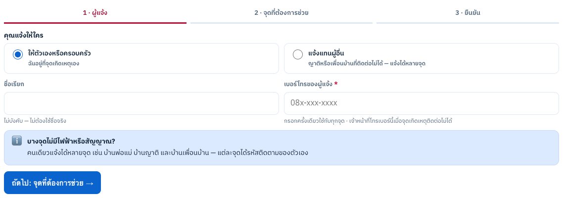 ฟอร์มขอความช่วยเหลือ ขั้น 1 — ผู้แจ้ง